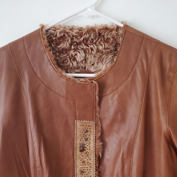 Vtg Y2K Cache Lamb Leather Fur Trim Sueded Gemstone Jacket Size Medium - Picture 7 of 16